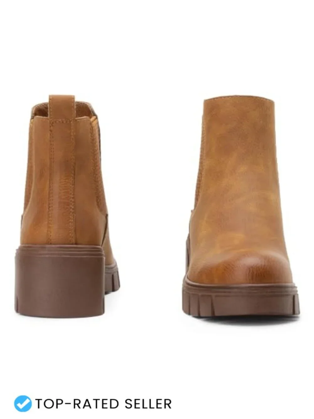 Women's Chelsea Ankle Boots Faux Leather Slip On Chunky Platform Memory Foam
